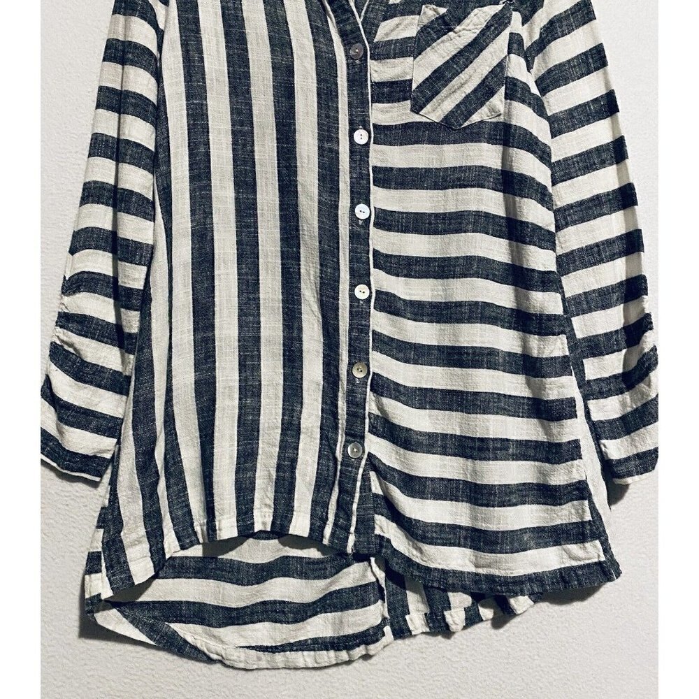 Soft Surroundings Top Womens Small Black White Striped Camina Tunic Linen Boho - Picture 3 of 8